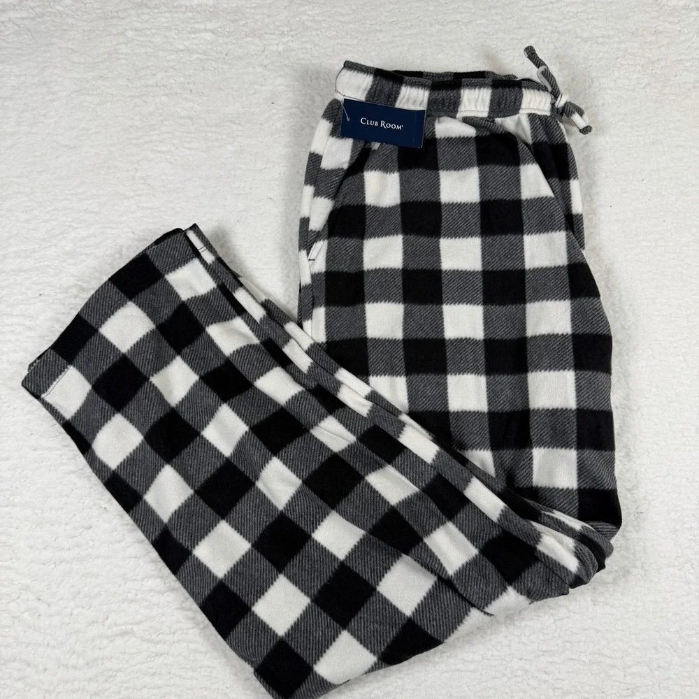 Club Room Men's Fleece Pajama Pant Black White Multi XL